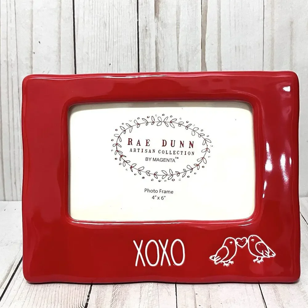 Rae Dunn Red “XOXO” Picture Frame 4”x6” Photo Valentine’s Ceramic Love Birds